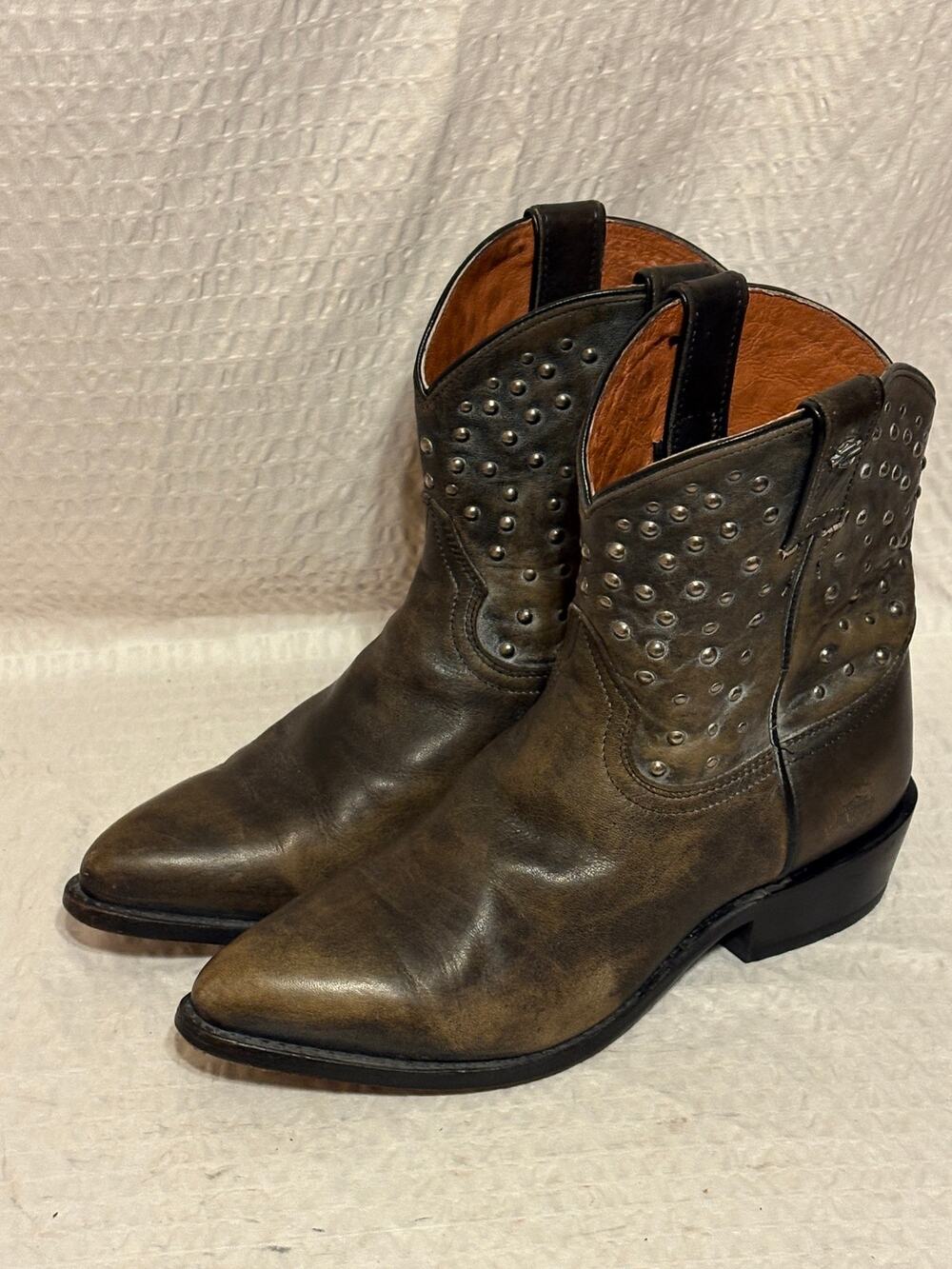 Harley-Davidson Kira All Leather Women’s 8.5 Studded Cowboy Ankle Boots EUC